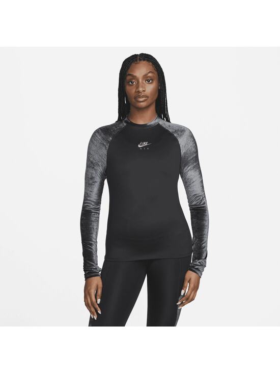 Nike Tops - Nike Air Dri-Fit Black Midlayer Velour Long Sleeve Crew Sport T-Shirt Size M